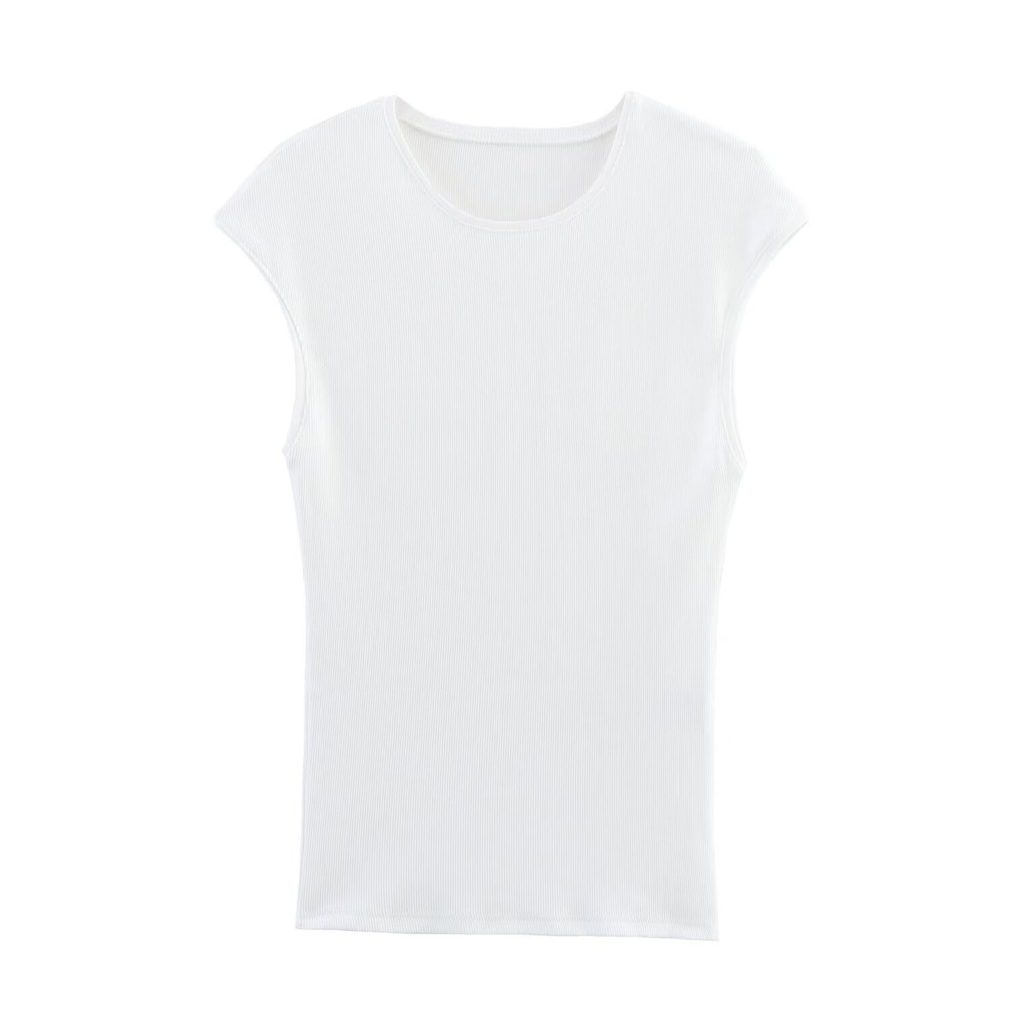 Women's new fashion elastic slim ribbed T-shirt retro sleeveless women's T-shirt chic top