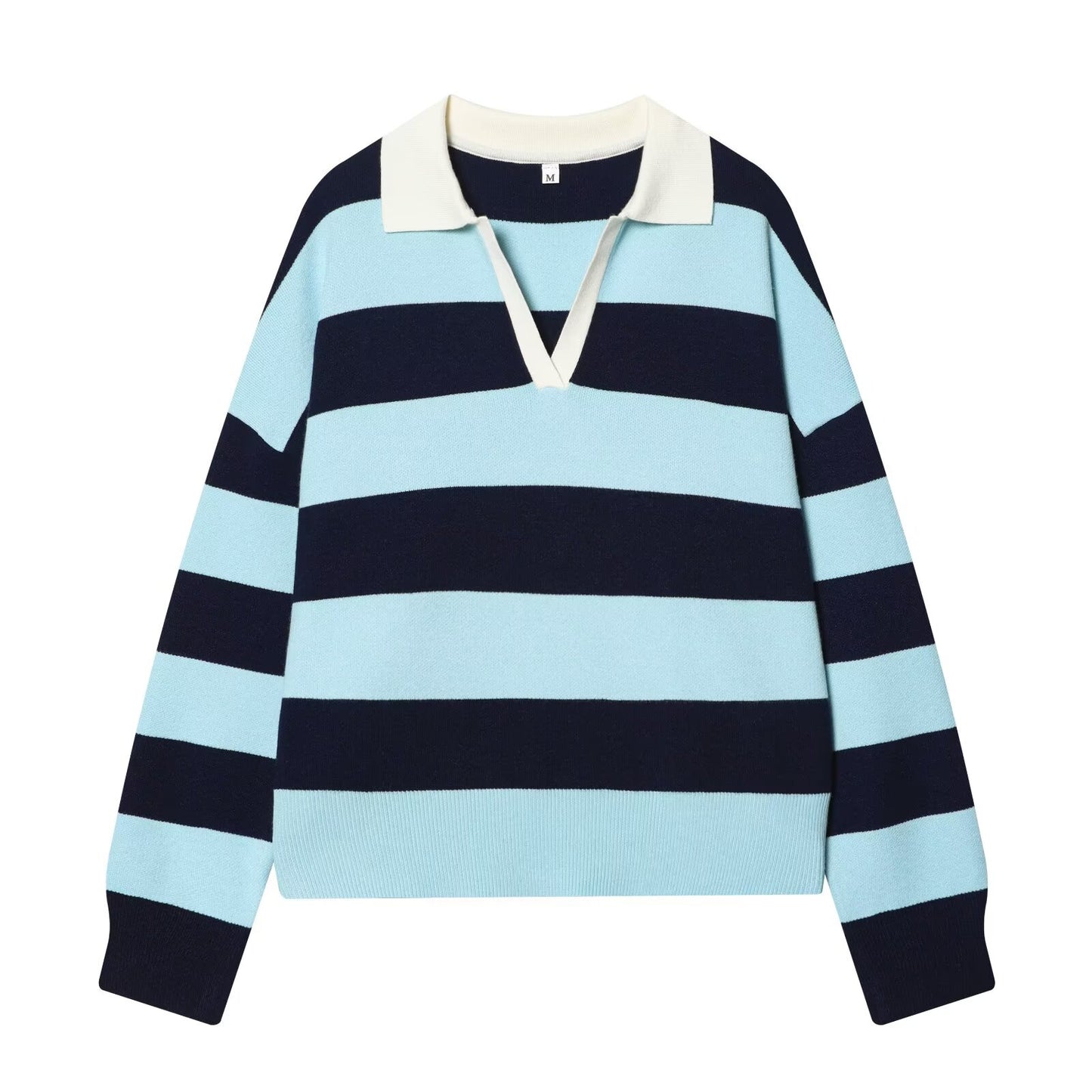 Women's casual striped knitted polo shirt