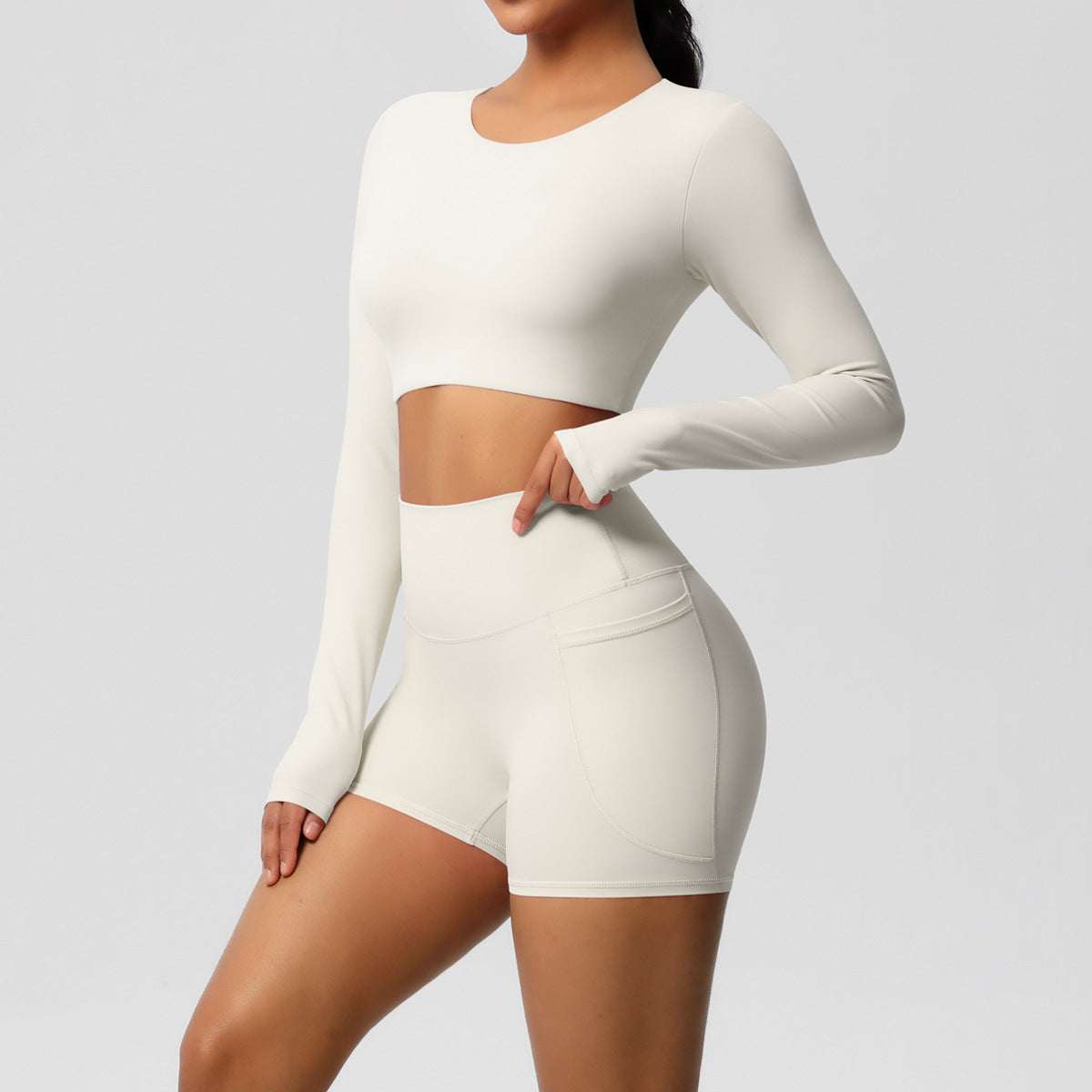 Ladies' New Solid Color Double-sided Nylon Sanding with Chest Pad Yoga Suit Sports Running Fitness Two-piece Suit