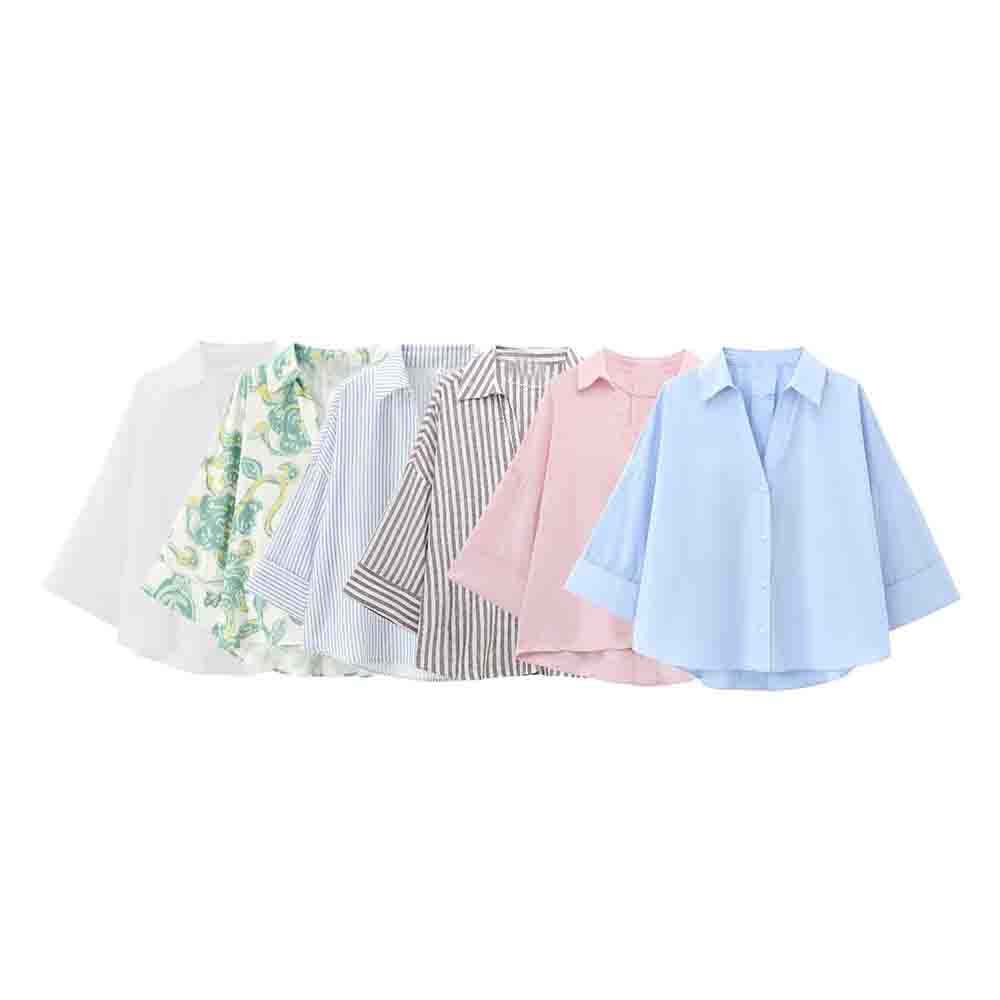 Women's New Fashion Linen Blended Wide Sleeve Shirt