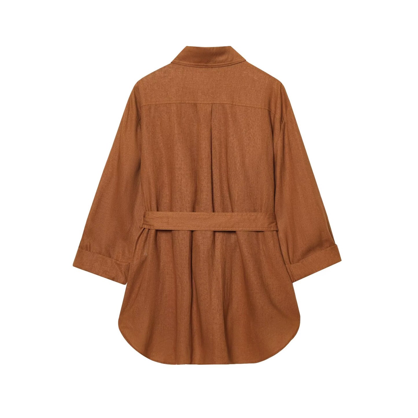 Women's new fashion with belt casual linen blend button up shirt+Pants Women's suit