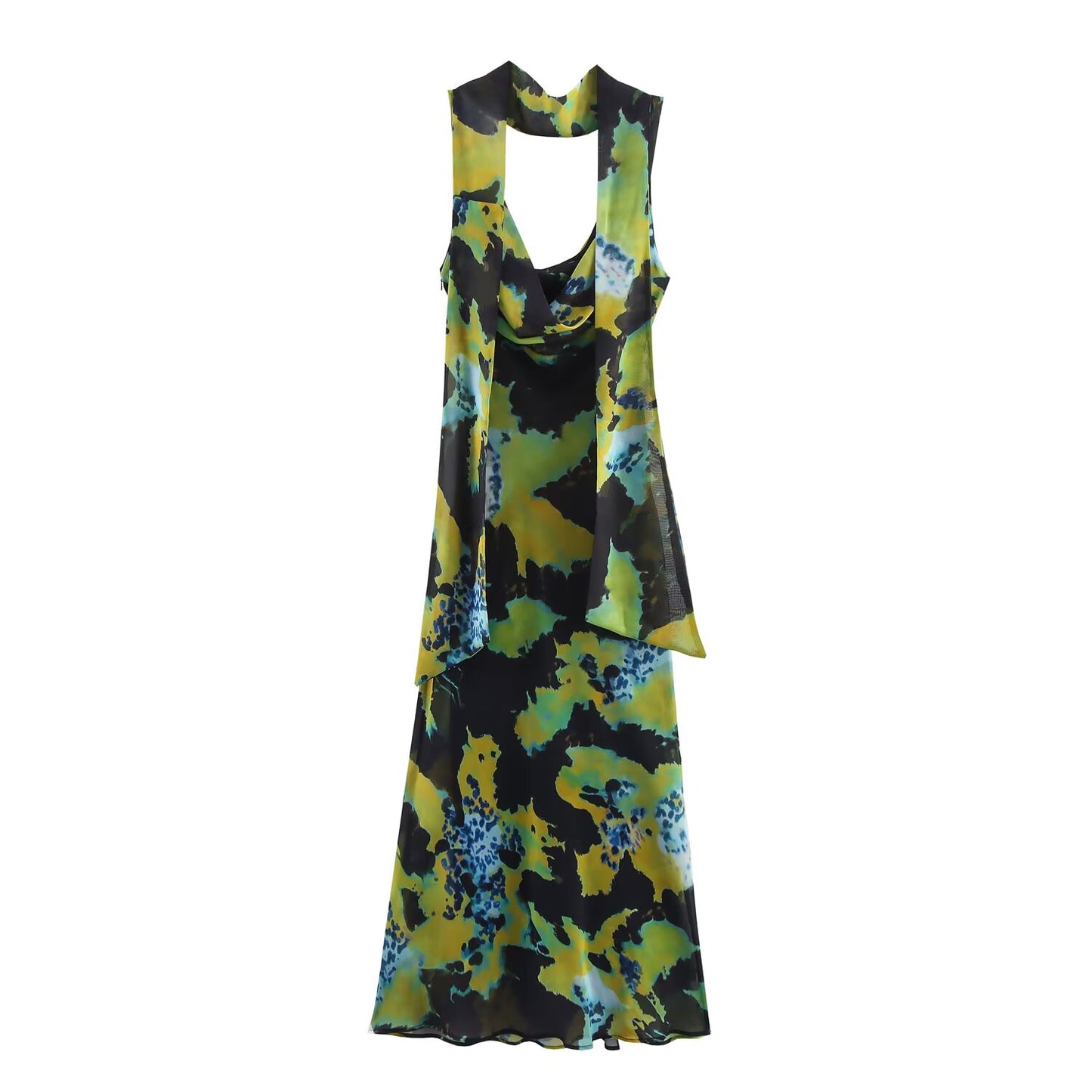 Women's chic Fashion Thin Scarf Decorative Printed Midi Dress