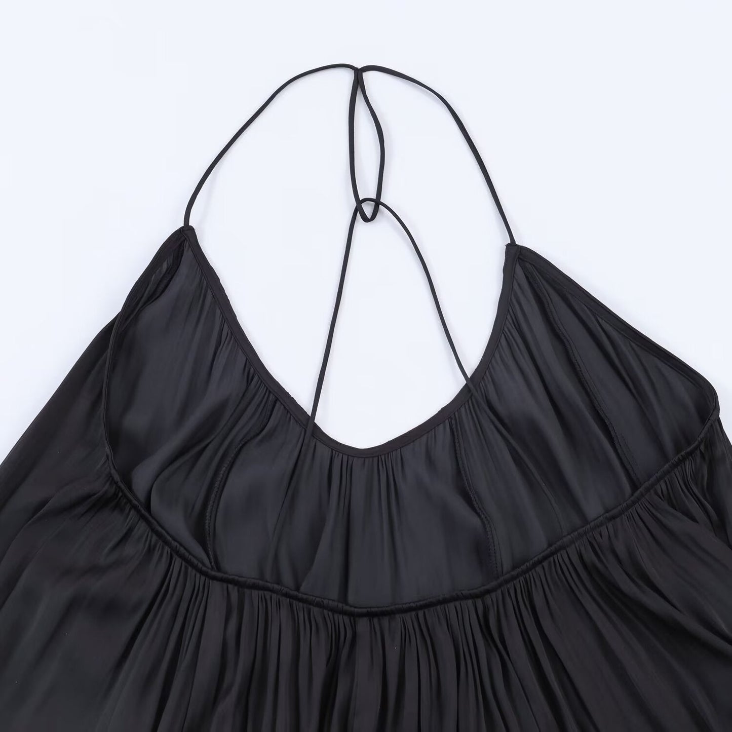Women's satin textured hanging neck collar dress