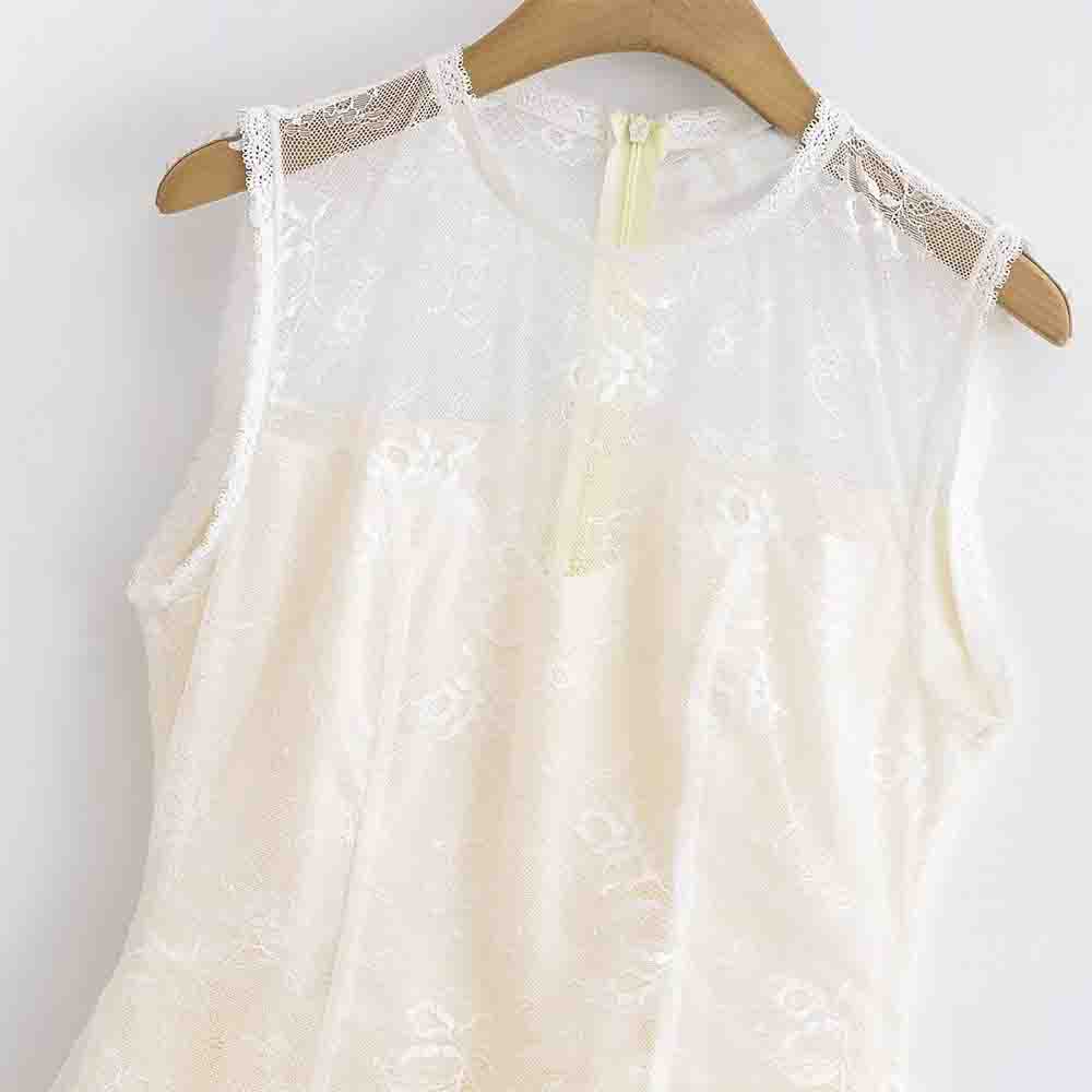 Women's New Fashion Lace Splicing Mesh Sleeveless Midi Dress