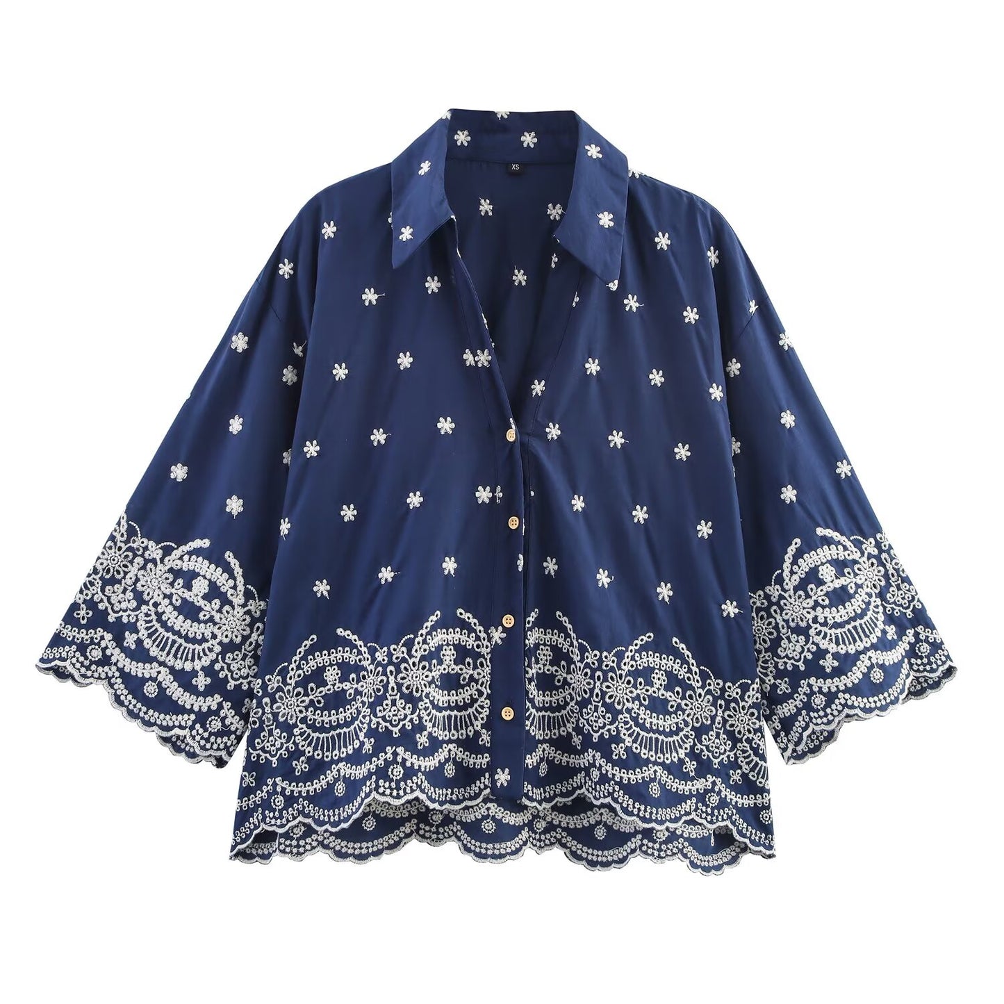 suit Women's 2 pieces New fashion loose hollow embroidery button up shirt + Pants suit