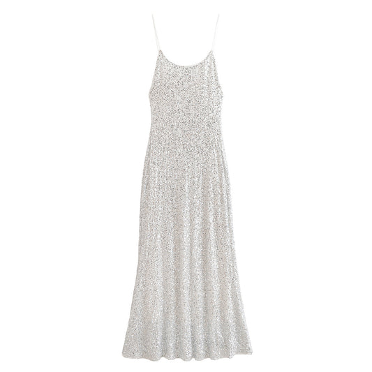 Women's New Fashion Bead Decorative Tight suspender Midi Dress