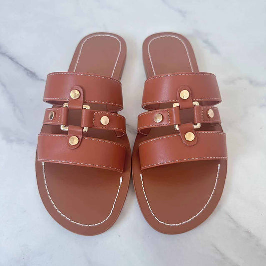 Women's New Fashion Joker Leather Lace Breathable Casual Round-headed Flat Sandals