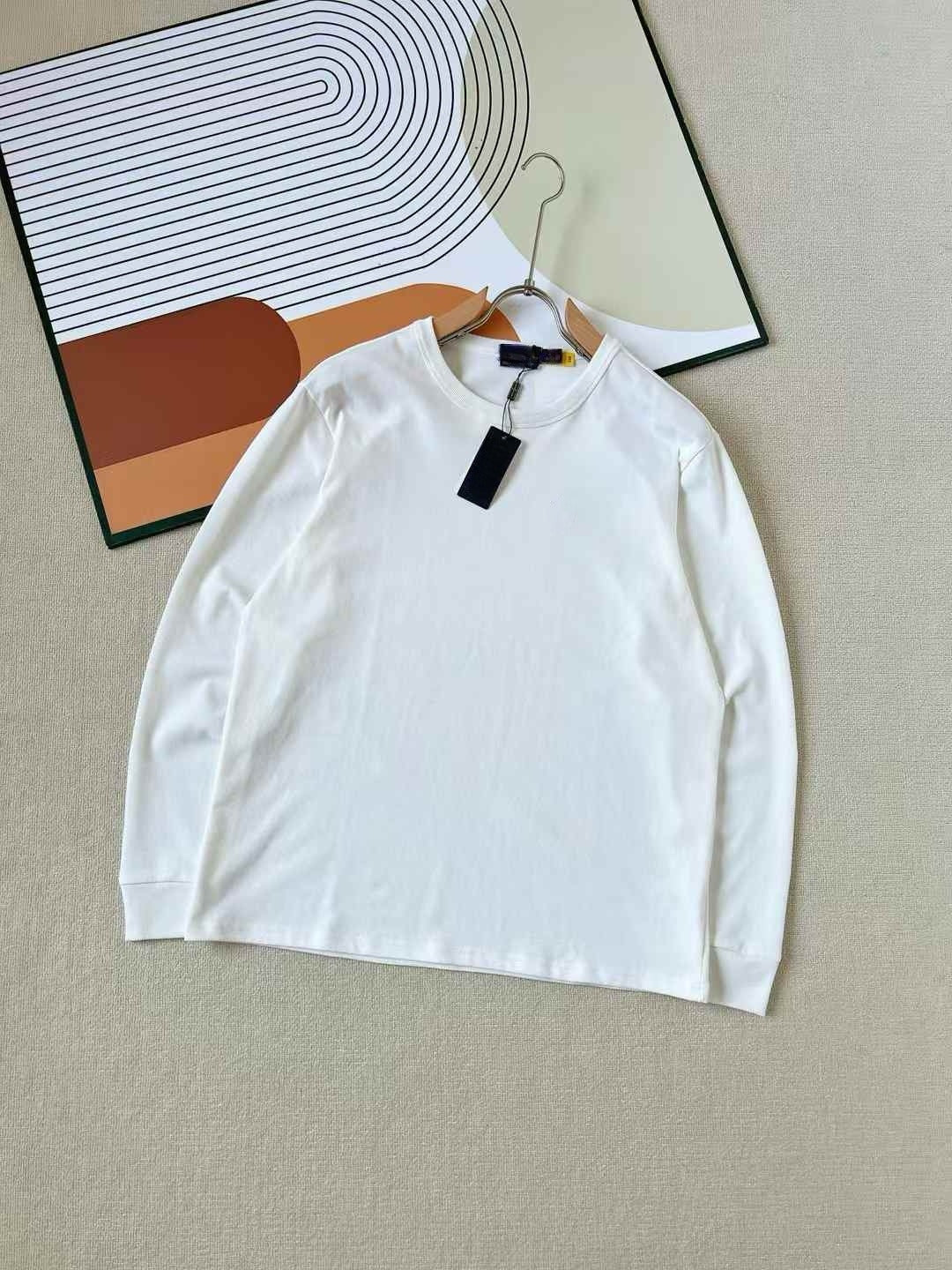 Men's new casual Joker embroidered solid color O-neck bottoming shirt long sleeve T-shirt