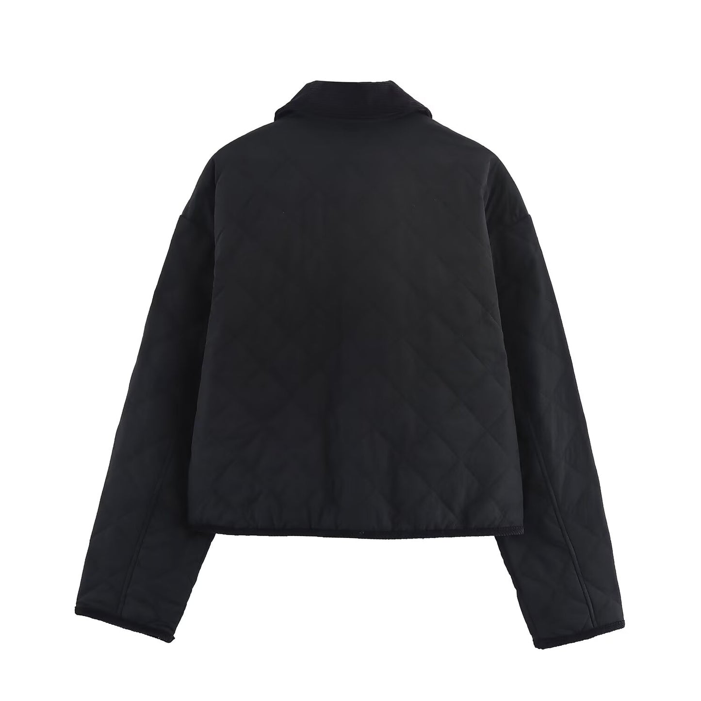 Women's New Fashion Corduroy Short Quilted Nylon Lapel Coat