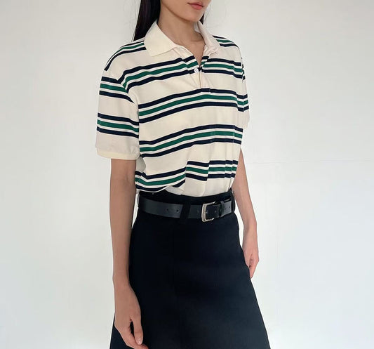 Women's 2025 New Fashion Cotton Striped Shirt Short Sleeves