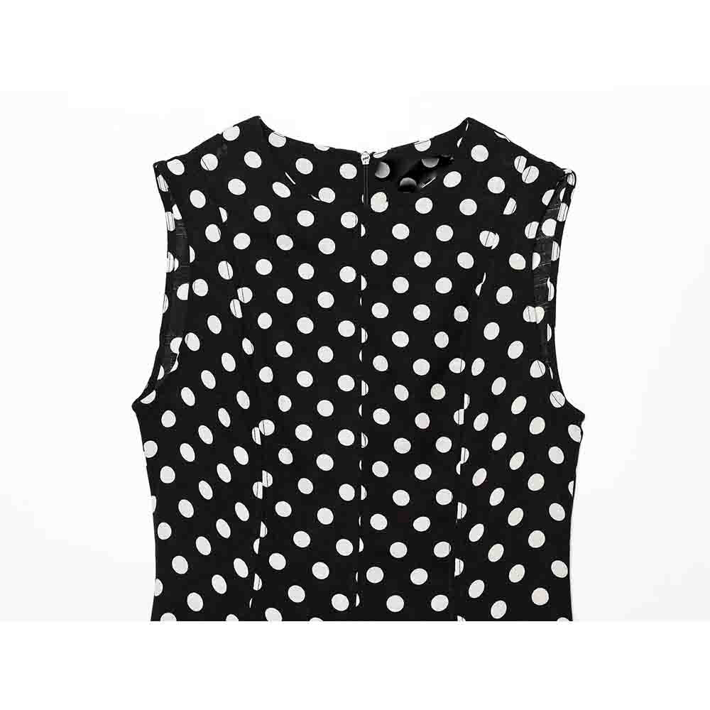 women's New Fashion sleeveless polka dot printed draped MIDI dress