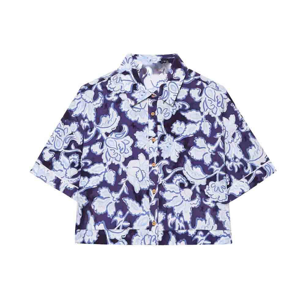 Women's new fashion floral print short sleeved button up shirt+Pants Women's suit