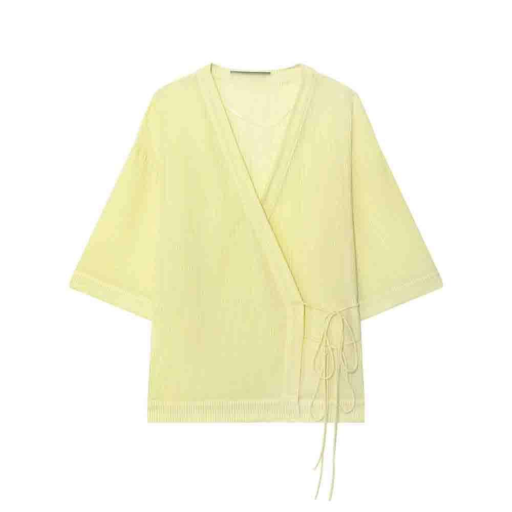 Women's new fashion short sleeved V-neck lace up striped top