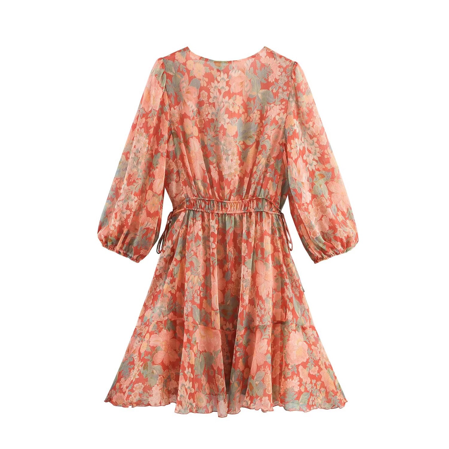 Women's Summer Fashion Printed V-neck Lantern Sleeve Mini Dress