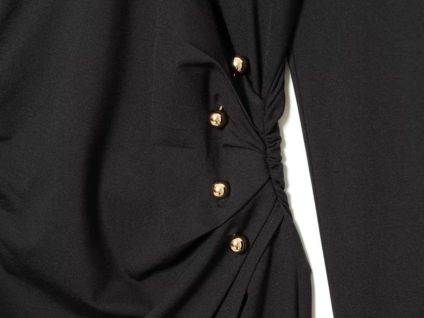 Women's metal buckle decoration V-neck pleated dress