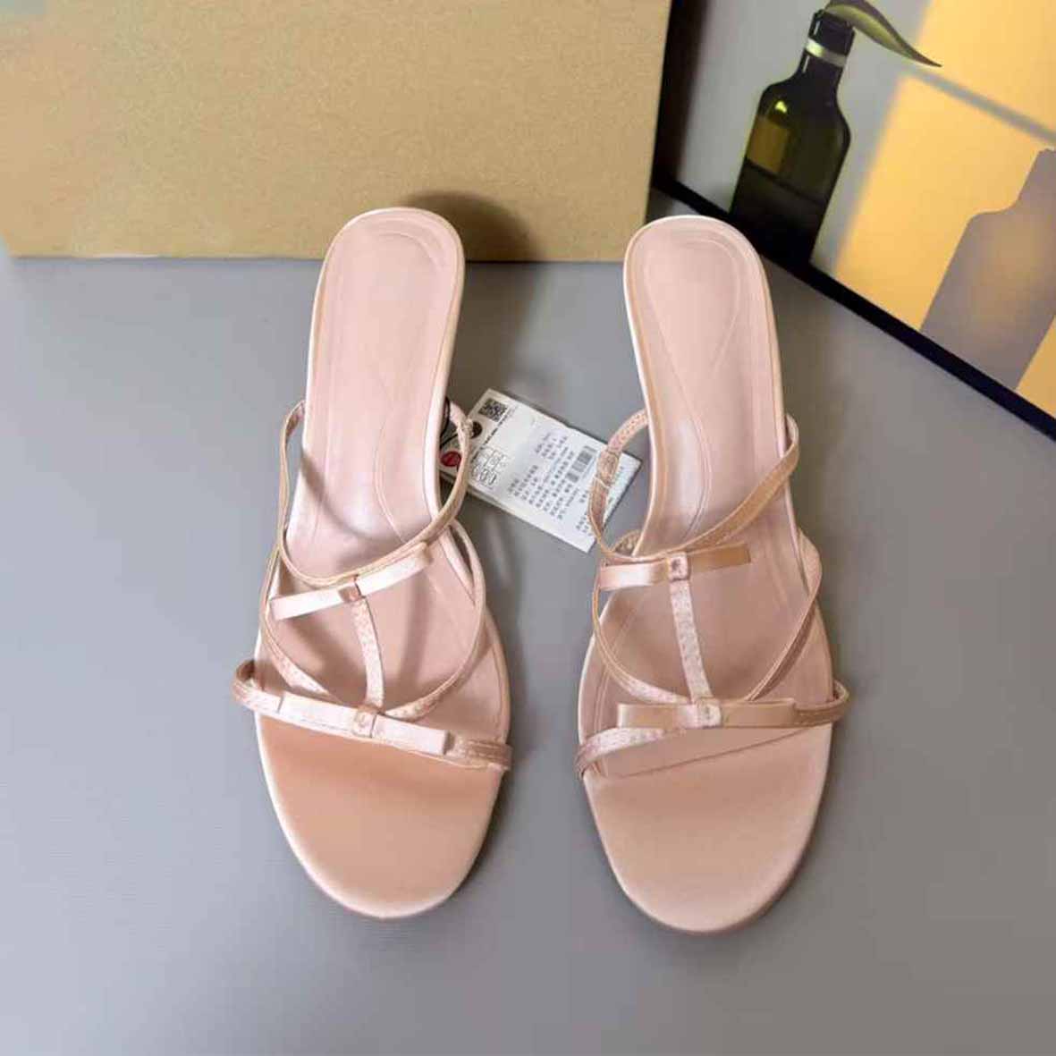Women's Fashion Joker Satin Bow with Round Head High-heeled Sandals