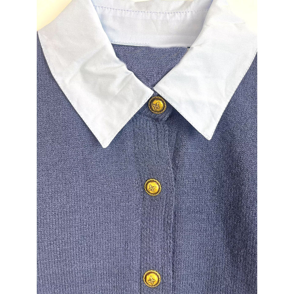 Women's new fashion fake two-piece spliced short knitted cardigan