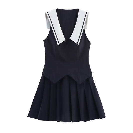 Women's 2025 new fashion sleeveless wide pleated mini dress