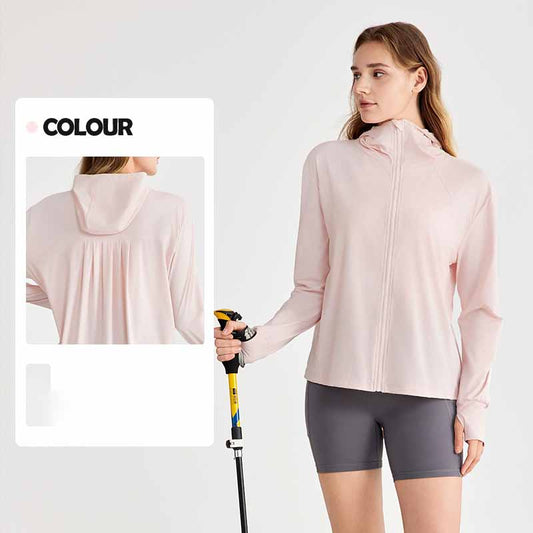 Women's New Fashion Joker Outdoor Sports Loose Cool Breathable Hooded Sunscreen Coat Hip Sunscreen Clothing.