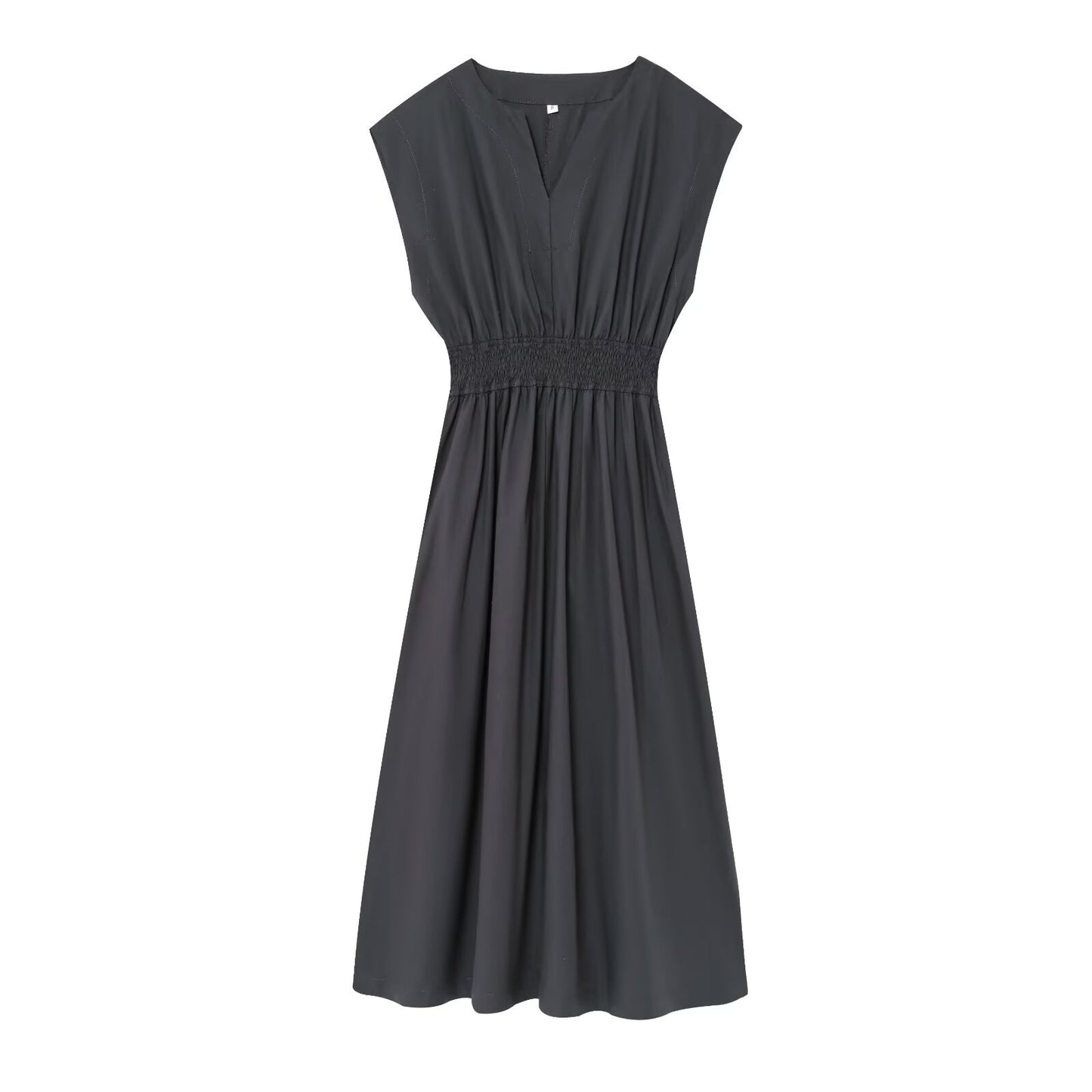 Women's new fashion pleated decoration casual V-neck sleeveless MIDI dress