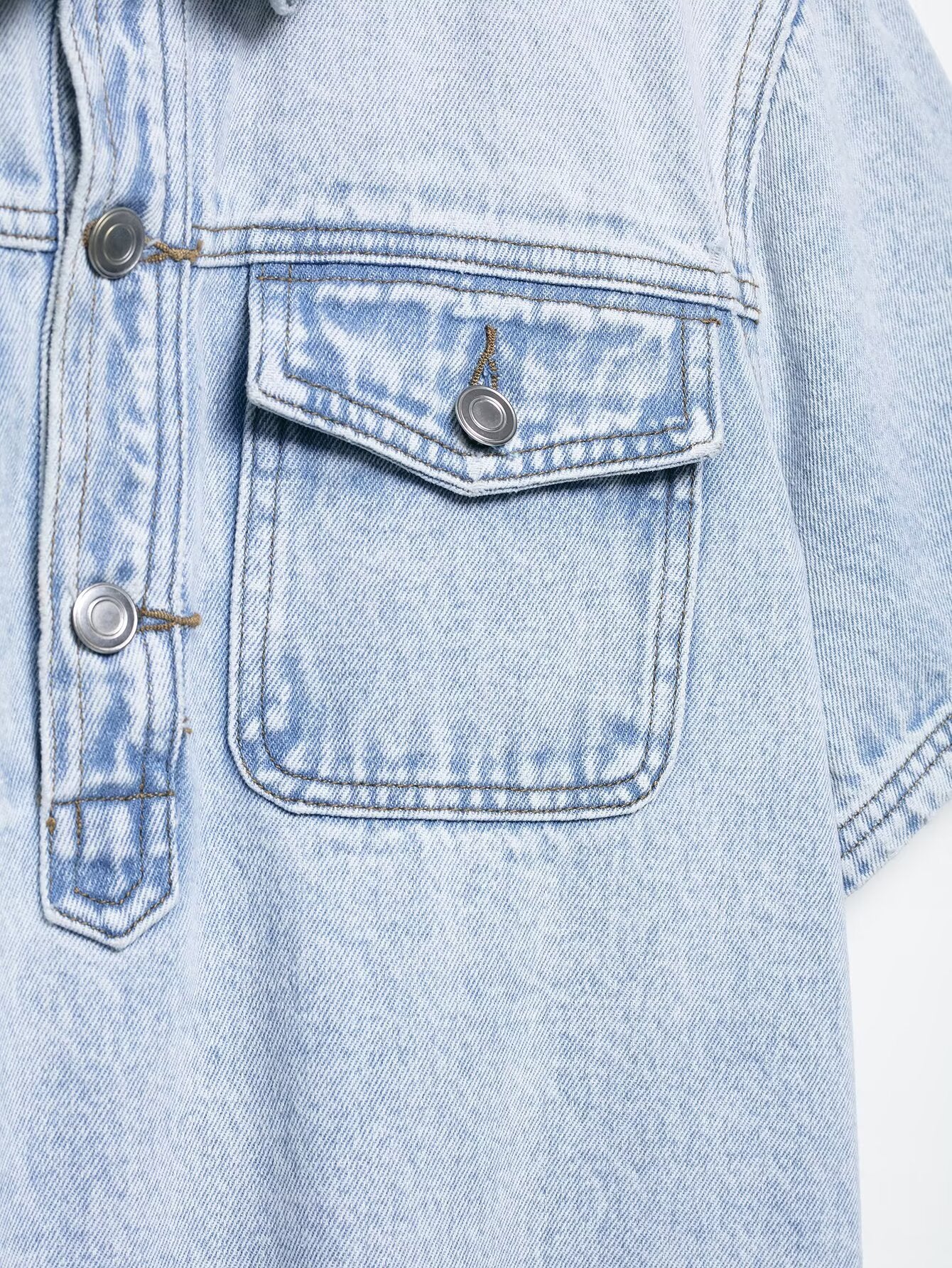 Women's new fashion pocket decoration short sleeved shirt style denim mini dress