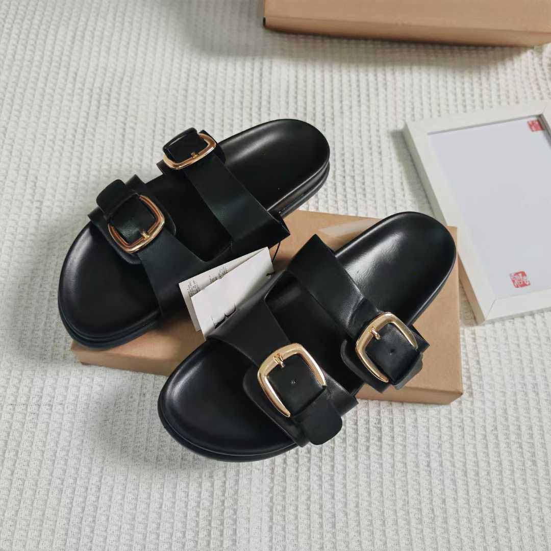 Women's New Fashion Casual Joker Double Belt Buckle Flat Sandals Wearing Joker Women's Slippers