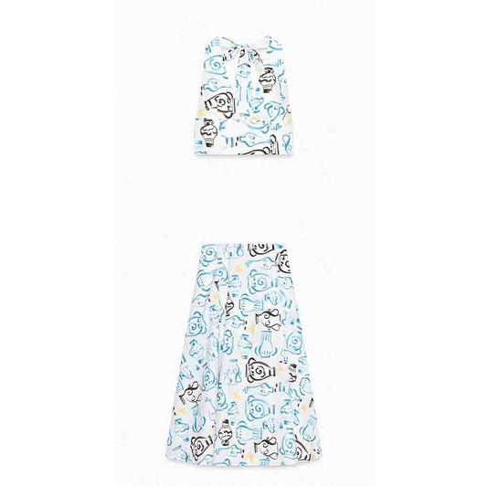 Women's new fashion printed poplin hanging neck collar top+Skirts Women's suit