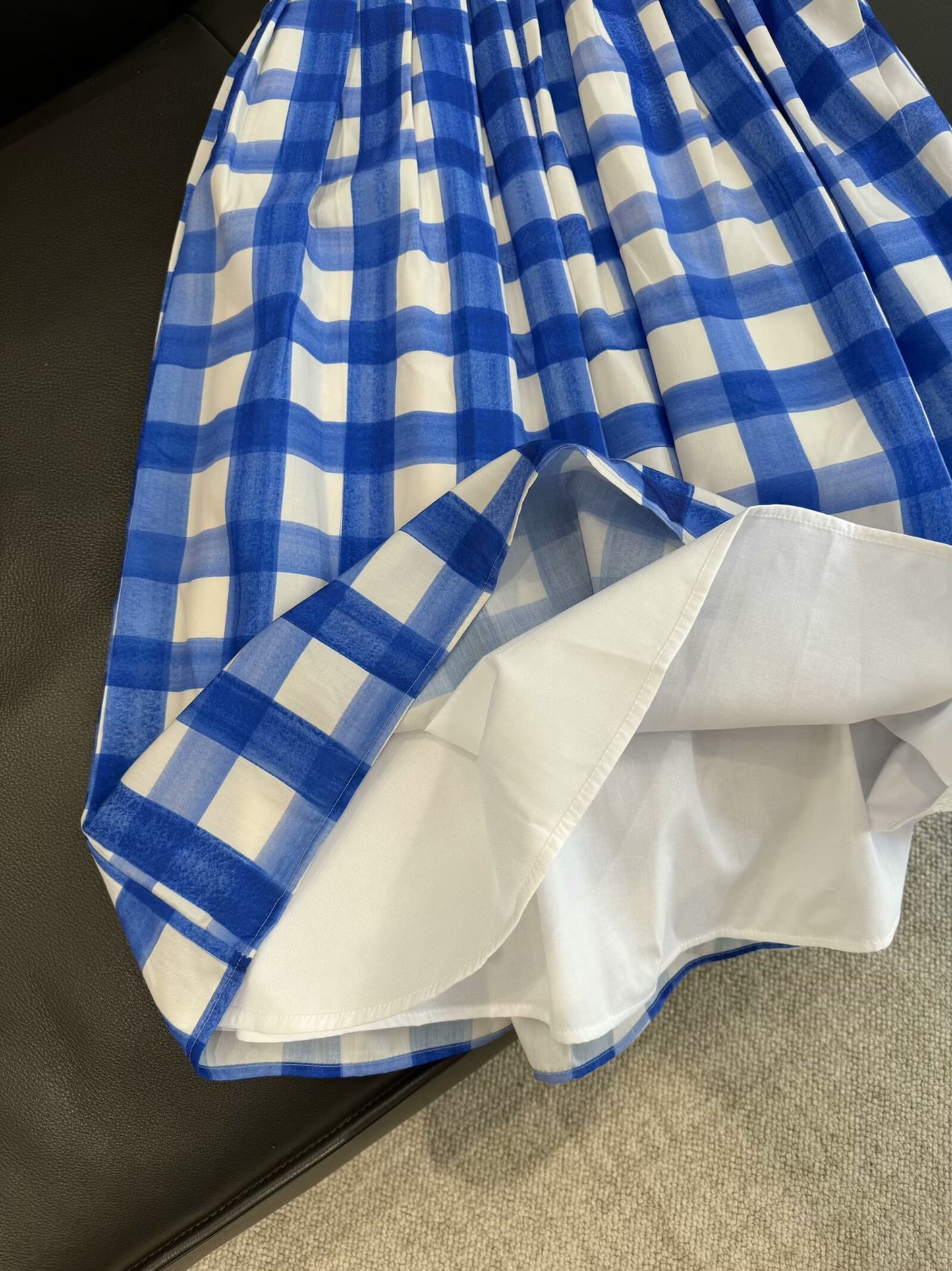 Women's new fashion A-line hem loose cotton mid waist plaid MIDI skirt retro zipper women's skirt