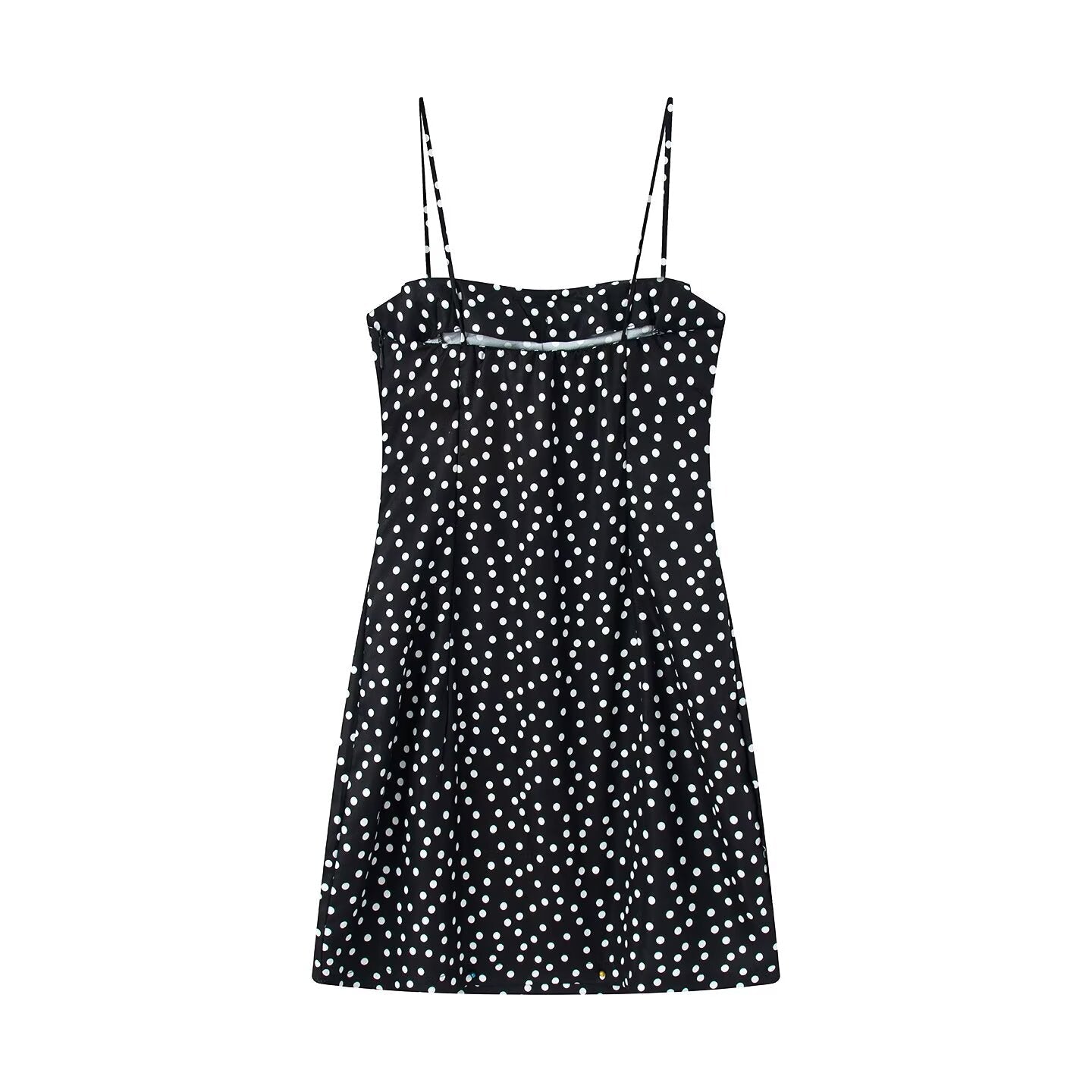 Women's sleeveless polka dot suspender dress
