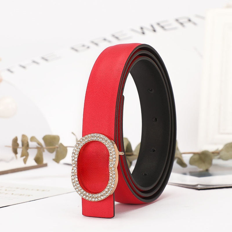 Women's New Temperament Joker Rhinestone Buckle Decoration with Belt with A Box