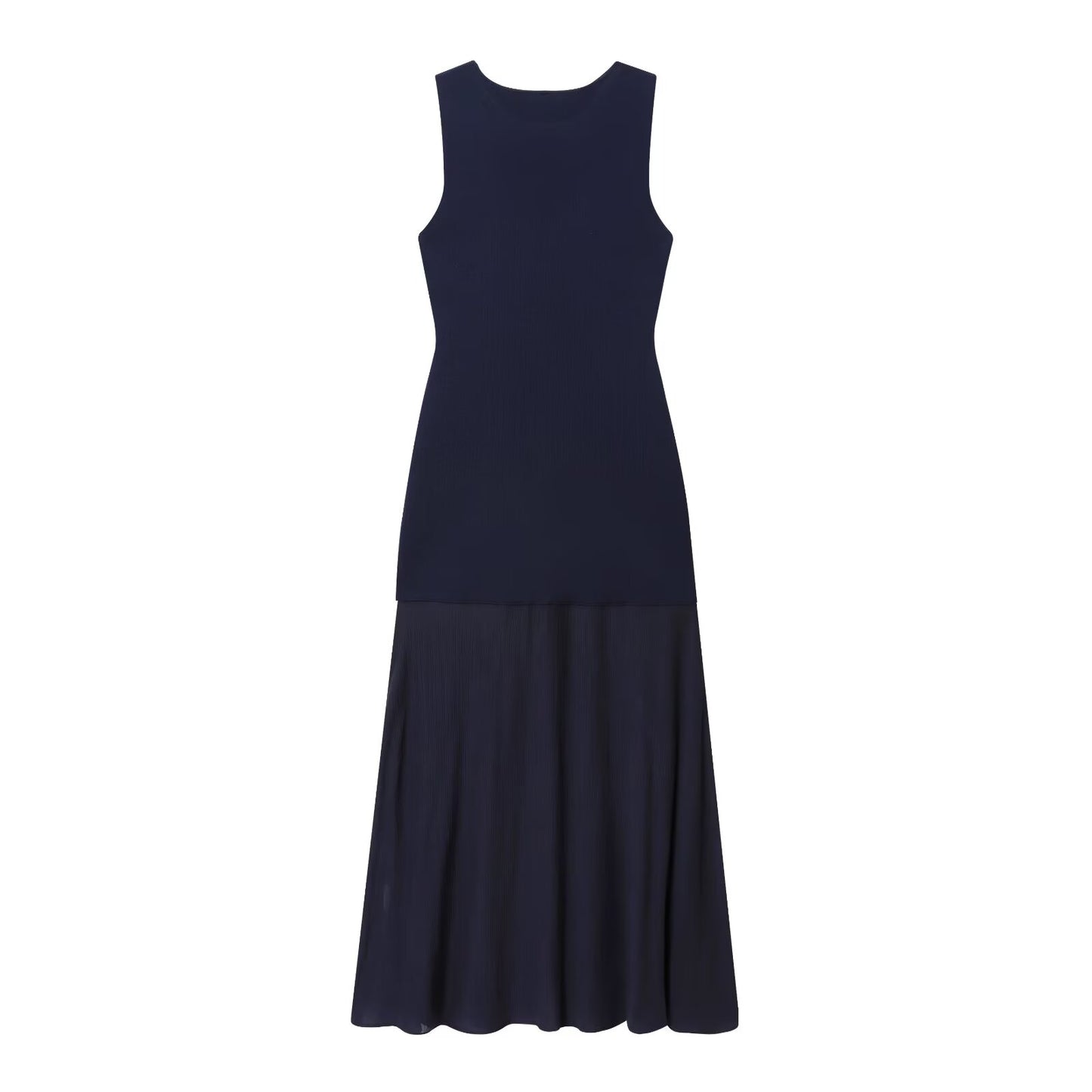 Women's New Fashion Sleeveless Knitted Splicing Midi Dress