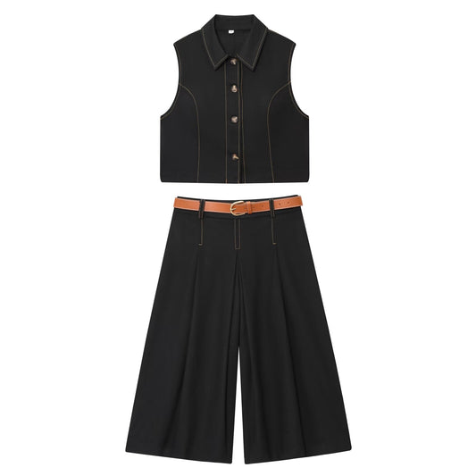 Women's New Fashion Casual Lapel Straight vest + Shorts Suit