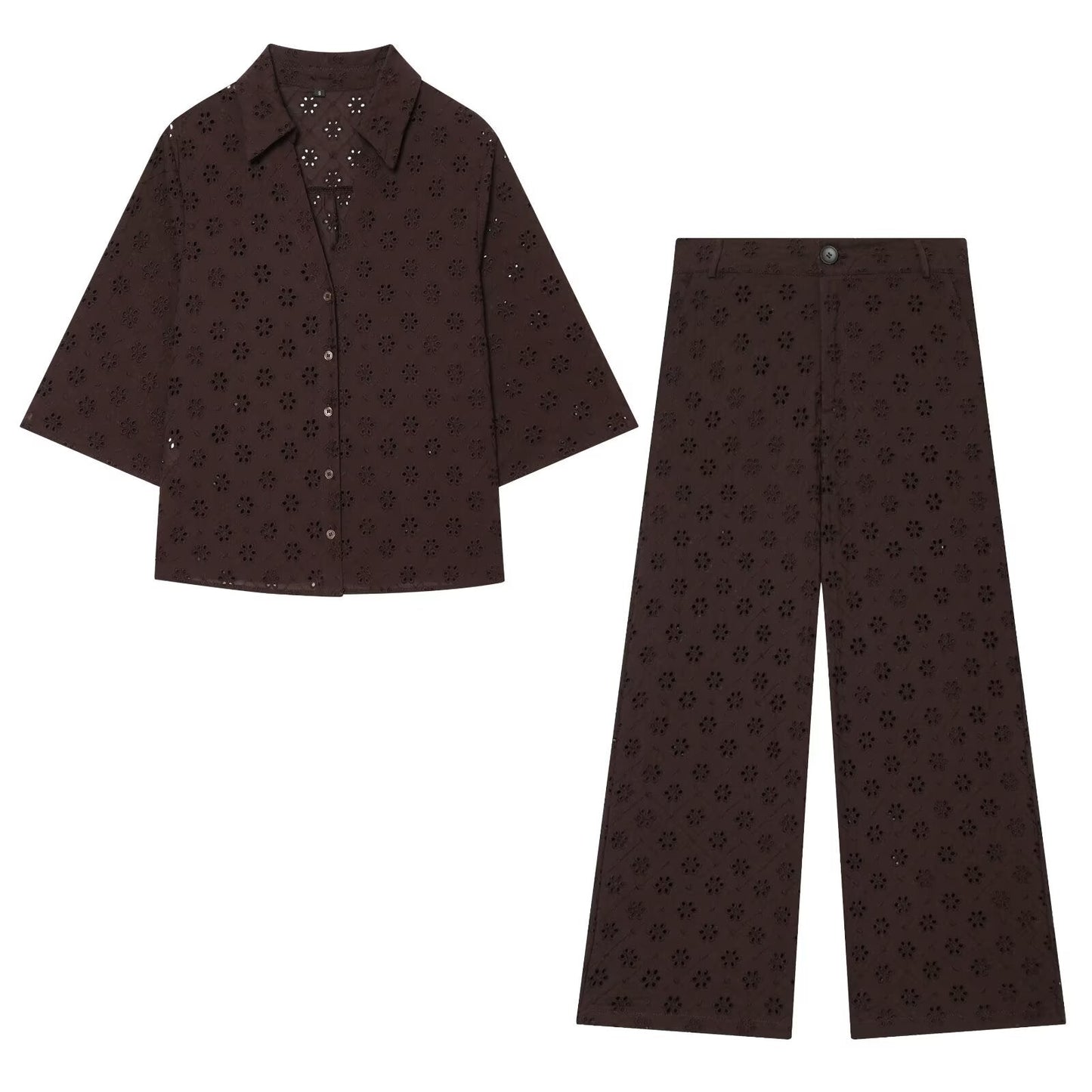 suit Women's 2 pieces hollowed out embroidered shirt+Pants+Skirts