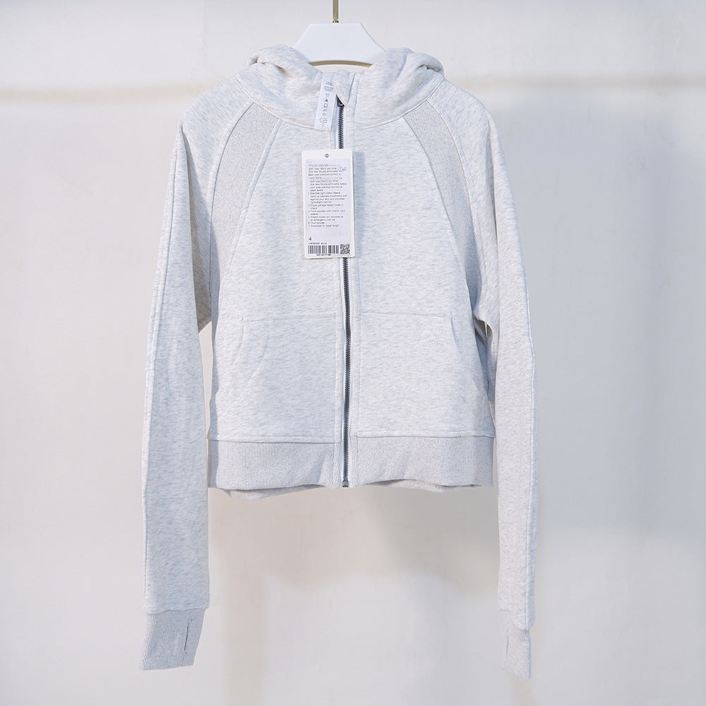 Women's Autumn and Winter New Sports Outdoor Quick-drying Yoga Clothes Slim Short Ladies Cardigan Hooded Sweater Loose Coat 