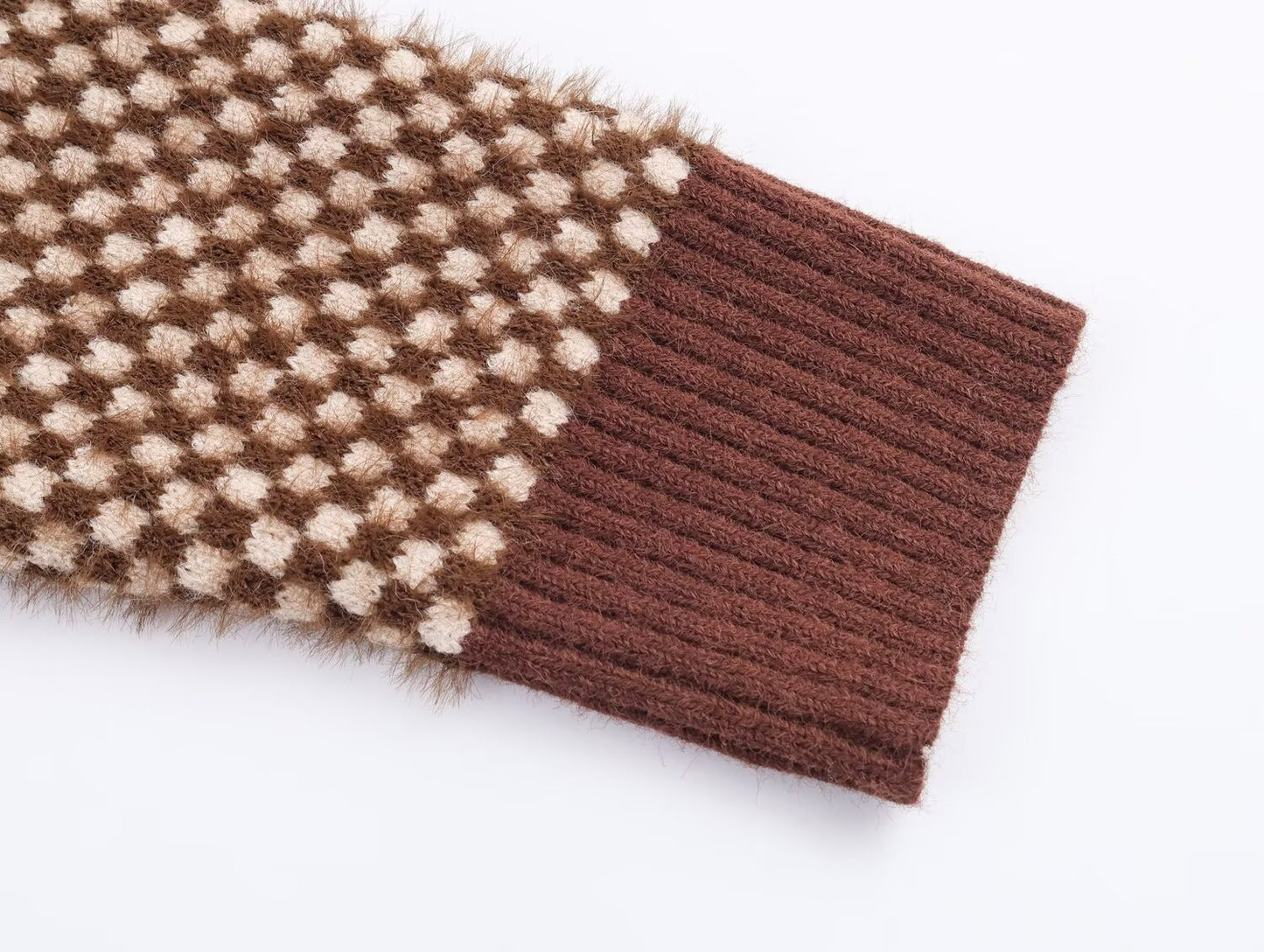 Women's new faux fur effect stand collar knitted Coat