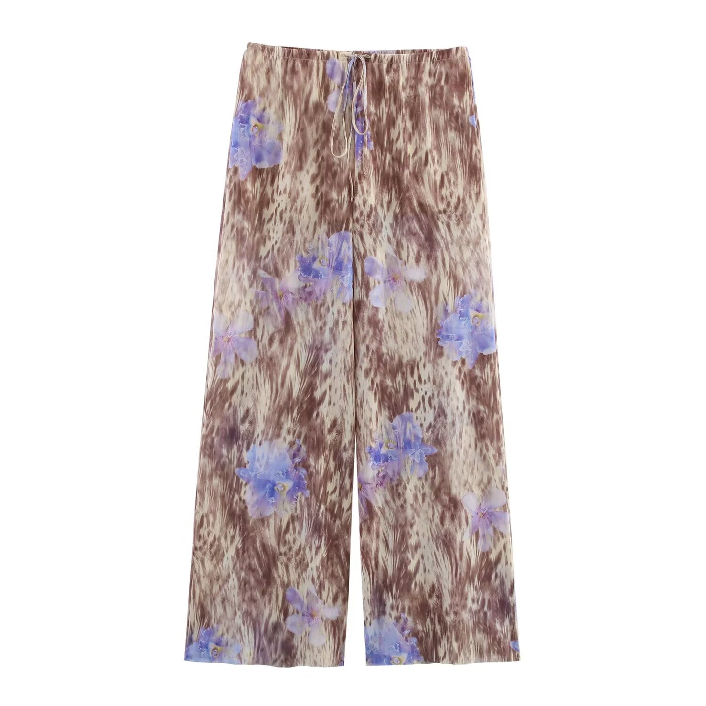 Women's 2025 new fashion printed tulle lace up shirt+Pants Women's suit