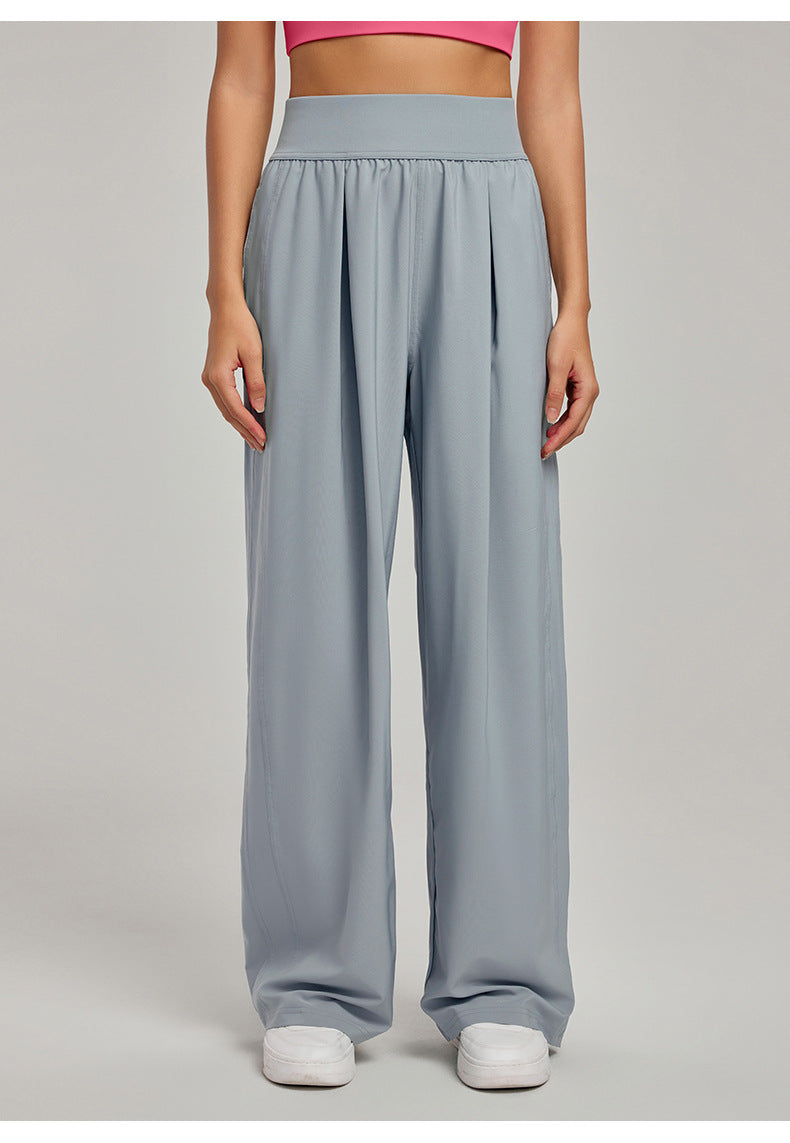 Women's new fashion Joker loose leisure sports high waist slim breathable straight pocket wide leg yoga pants.