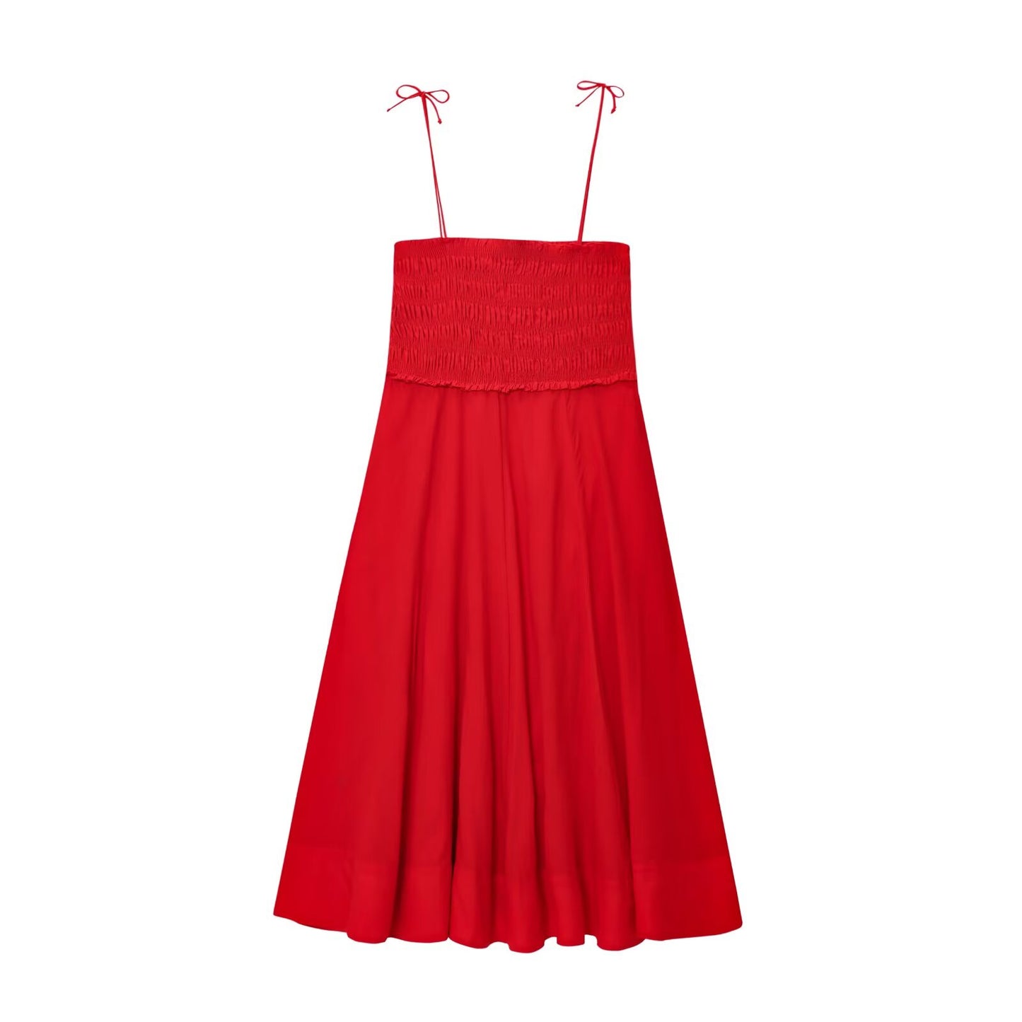 Women's new fashion pleated design cotton suspender MIDI dress