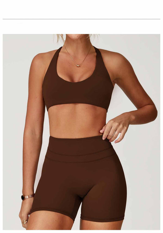 Women's New Fashion Cross bra outdoor fitness vest Sanding Tight Yoga Shorts Women's High Waist Abdomen Fitness Pants.