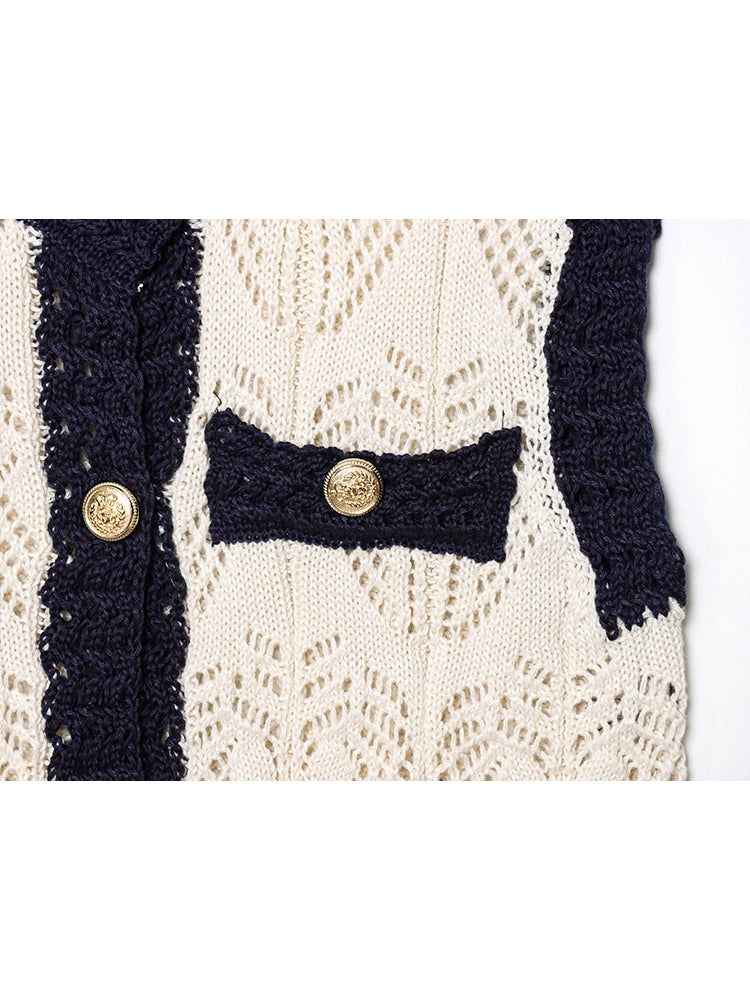 Women's New Fashion Jacquard Mesh Knitted vest style Top