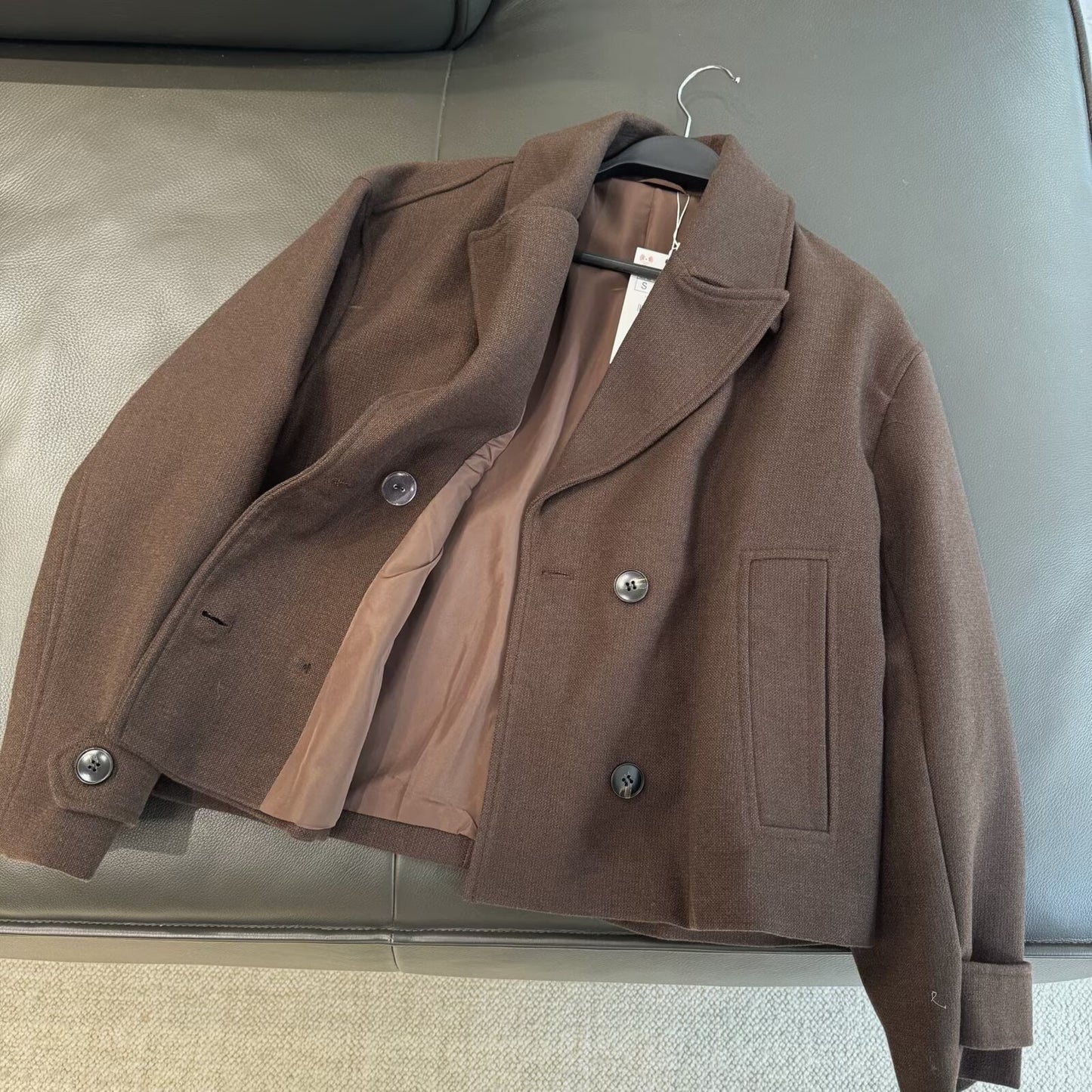 Women's new double breasted short lapel coat