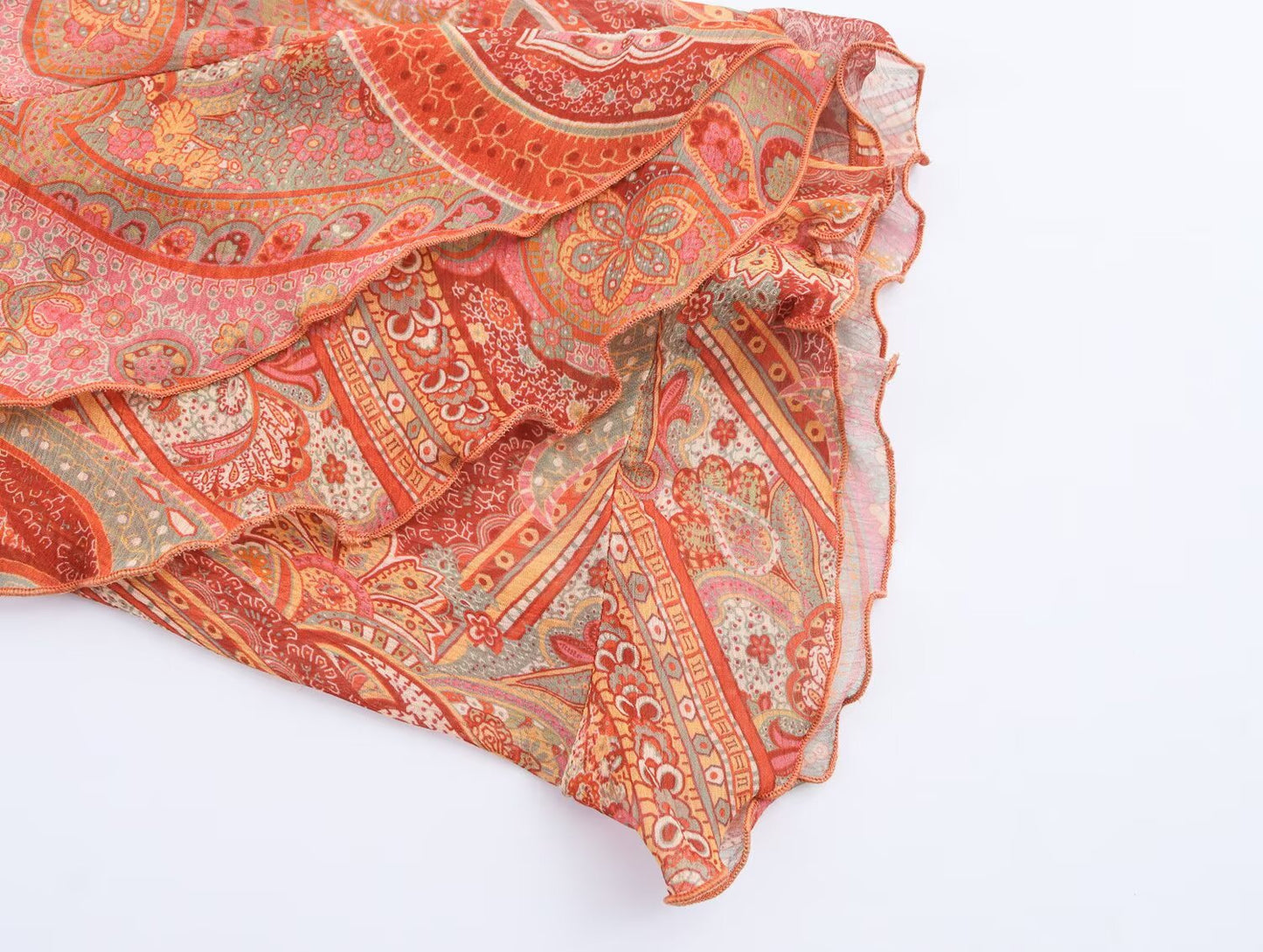 Women's new fashion printed trumpet sleeves ruffle edge top