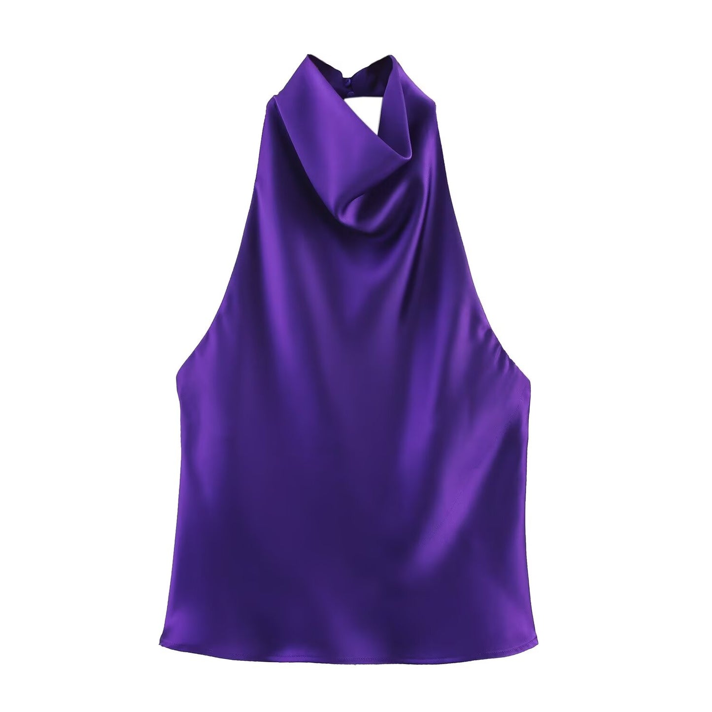 Women's 2025 new fashion satin texture sleeveless hanging neck collar top