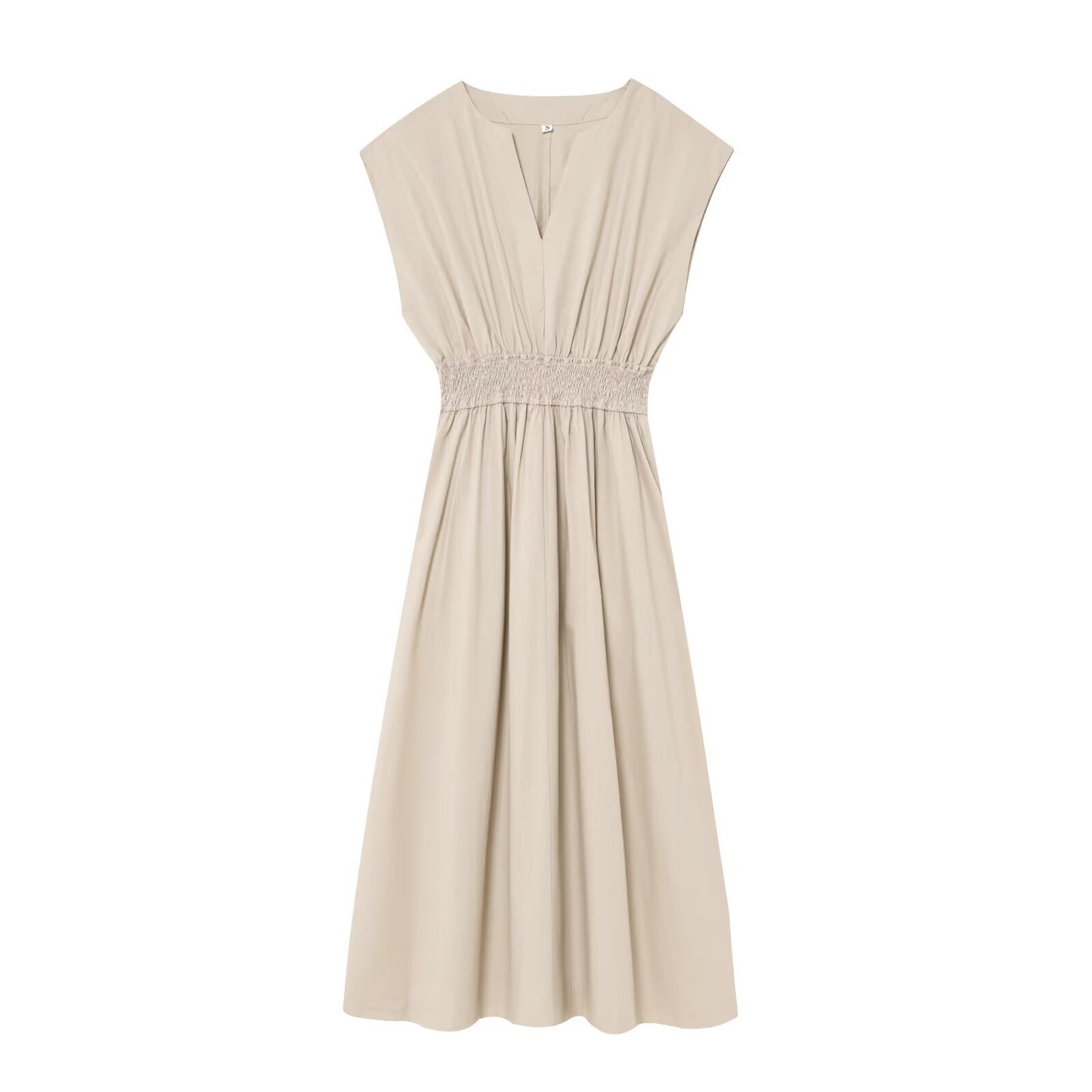 Women's new fashion pleated decoration casual V-neck sleeveless MIDI dress