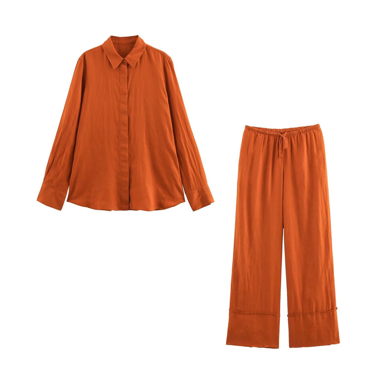 Women's new fashion loose single breasted casual linen blend shirt retro long sleeved women's shirt chic top+Pants Women's suit