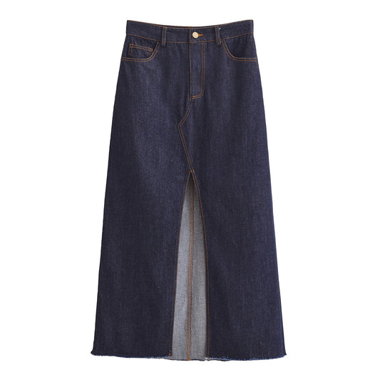 Women's 2025 new fashion Split design casual versatile denim Midi skirt