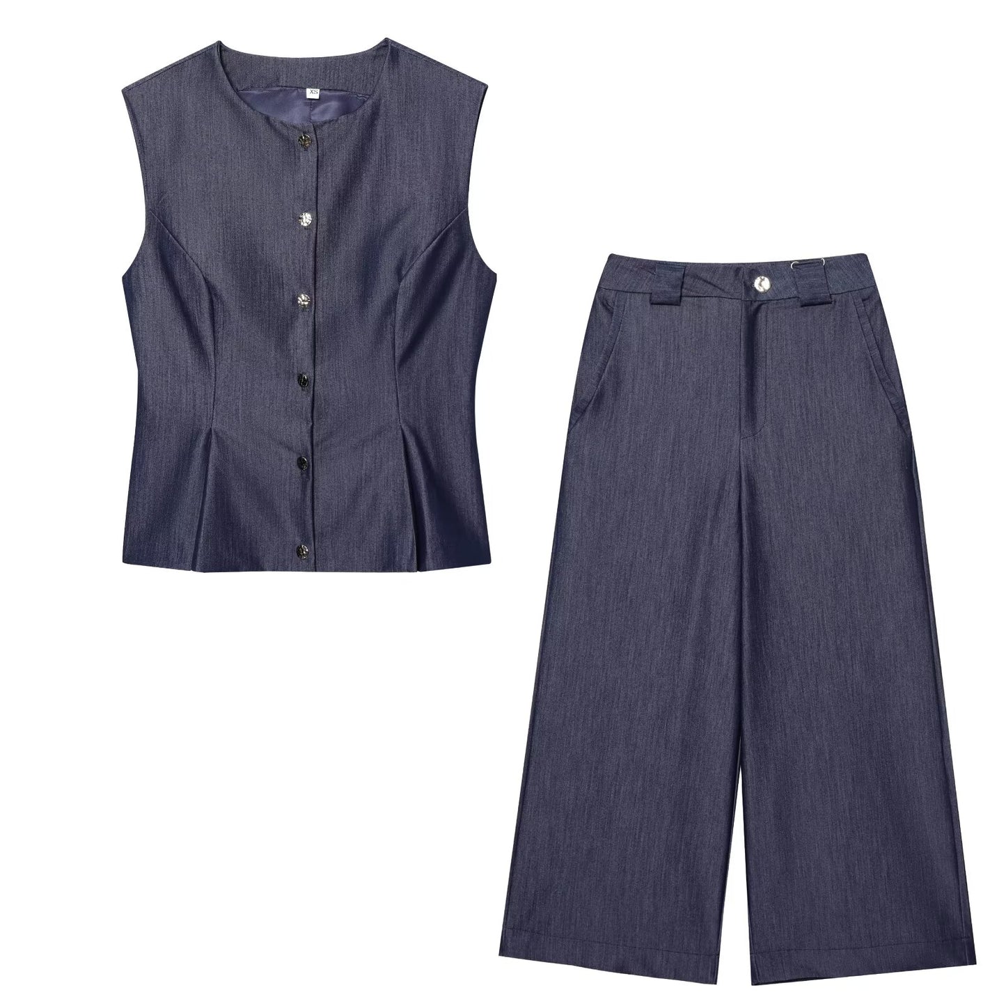 Women's new fashion slim single breasted linen blend Pleated vest + Pants Women's suit