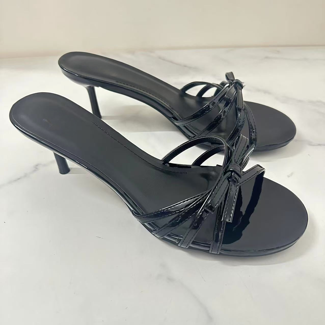 Women's New Fashion Joker Bow Decorative Slippers Stiletto Sandals.