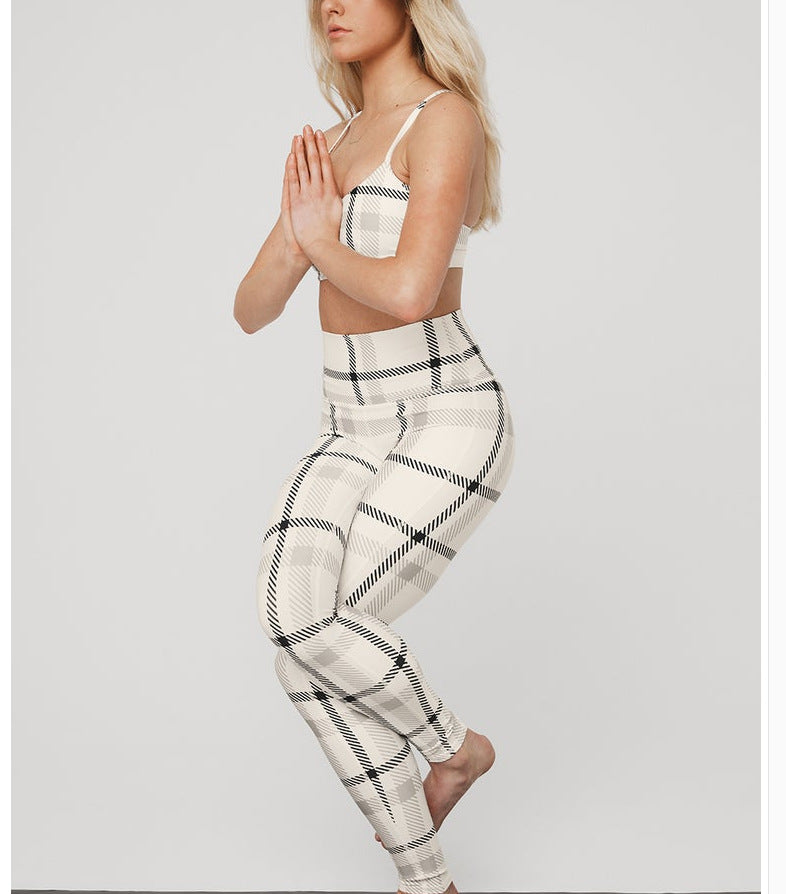 Set Women's New Fashion Plaid Yoga Clothes Women's Vest Sports Bra Underwear+running Fitness Pants Set