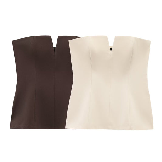 Women's new Fashion sleeveless solid slim backless strapless top